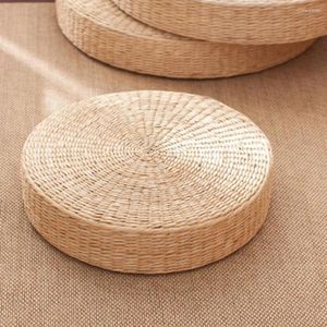 Oreiller pratique chaise tapis de siège confortable paille tissage à la main Tatami respirant forme ronde pour le sol