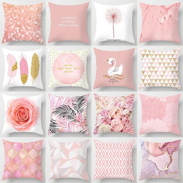 Funda de almohada estampada, funda de almohada, silla de plumas rosa, sofá, decoración del coche, sala de estar del hogar