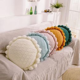 Pillow profesional redondo boho yoga brote de almohada con pommfillings texturizados sofá sofá cama TJ7135