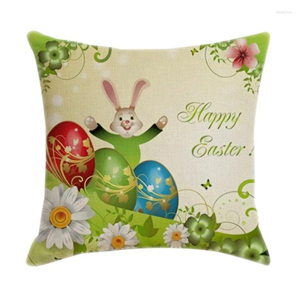 ¡Promoción de almohadas!Funda de almohada de 45x45cm con diseño de huevo de Pascua feliz, funda de lino para decoración del hogar, sala de estar, sofá, fundas para coche