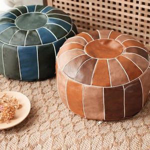 Oreiller PU Cuir Pouf Broder Artisanat Pouf Nordique Marocain Ottoman Repose-pieds Rond Carré Artificiel Non Rembourré