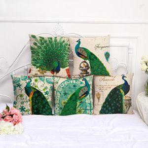 Almohada pura azul verde pluma Pavo Real flor decoración decorativa para el hogar sofá funda de almohada de lino personalizada