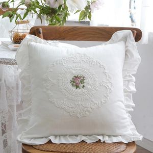 Kussen puur witte Franse gegolfde randomslagen decoratieve kanten lapwork case home decor ins katoenen taille kussensloop