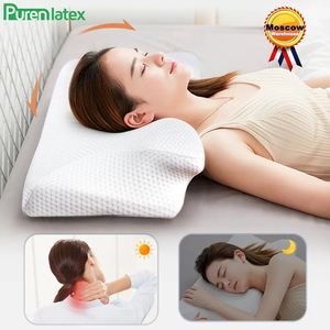 Kussen Purenlatex 14 cm Contour Memory Foam Cervicale Orthopedische Nekpijn voor Zijkant Terug Maag Sleeper Remediërende Kussens 231017