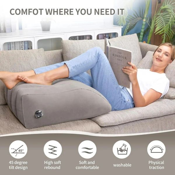 Almohada PVC Pierna inflable Almohada gris gris cojín de rampa portátil multifuncional con bolsa de almacenamiento para la parte posterior, piernas