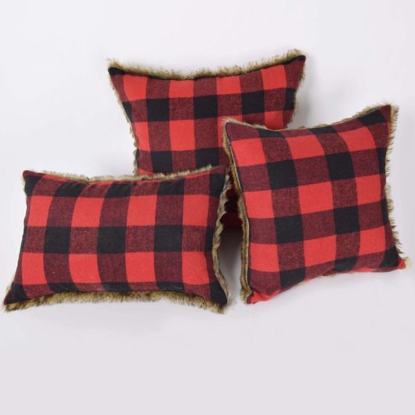 Almohada Red and Black Lattice Sofá Cama Cubierta decorativa con respaldo de piel sintética Funda de tiro Decoración para el hogar