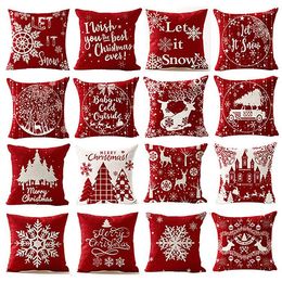 Oreiller rouge noël neige arbre jardin chaise jeter étuis mode décor à la maison salon décoration lin canapé couverture