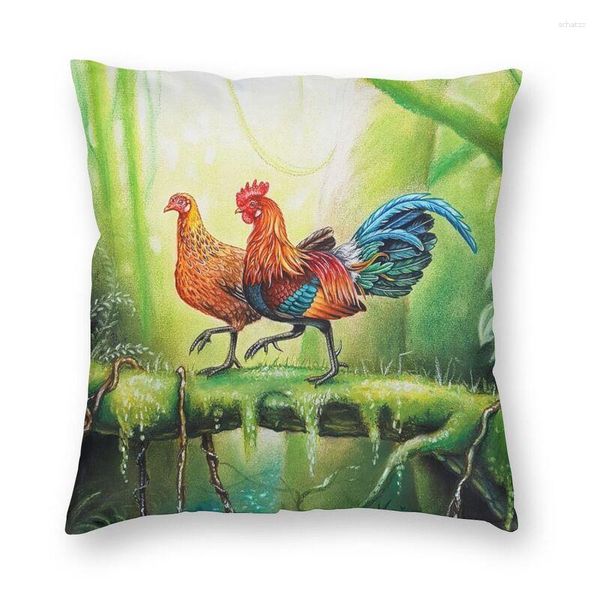 Almohada Red Junglefowls Cubierta Dos lados Lindo Gallo Pollo Caja de piso para sala de estar Funda de almohada fresca Decoración del hogar