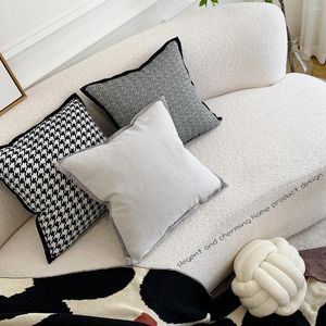 Oreiller rétro pied de poule Jacquard canapé décor jeter couverture mode noir blanc treillis brodé 45 cm taie d'oreiller