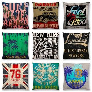 Kussen retro punk Hiphop Culture Street Art Tropical Beach Coconut Surfing Old Car Wings Cover Singa Throw Leuke Case