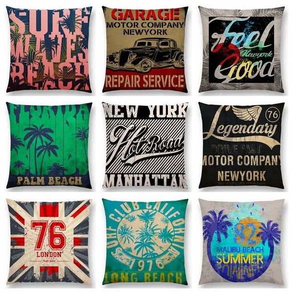 Almohada retro punk hiphop cultura calle arte tropical playa coco surf de alas de autos viejos tapa sofá