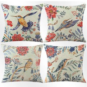 Oreiller Style rétro fleur et oiseau couverture plante florale salon chambre canapé décoratif taie d'oreiller 45x45 cm