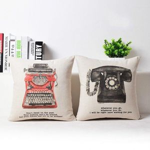 Oreiller rétro Vintage machine à écrire téléphone jeter étui housse en lin citation oreillers décoratifs Sham canapé décor à la maison