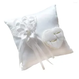 Almohada Anillo de bodas Boder Cuscher Soporte de cojín almohadas Ceremonia de nupcias Ceremonia de satén Pearl Joya blanca Flor Floral Matrimonio