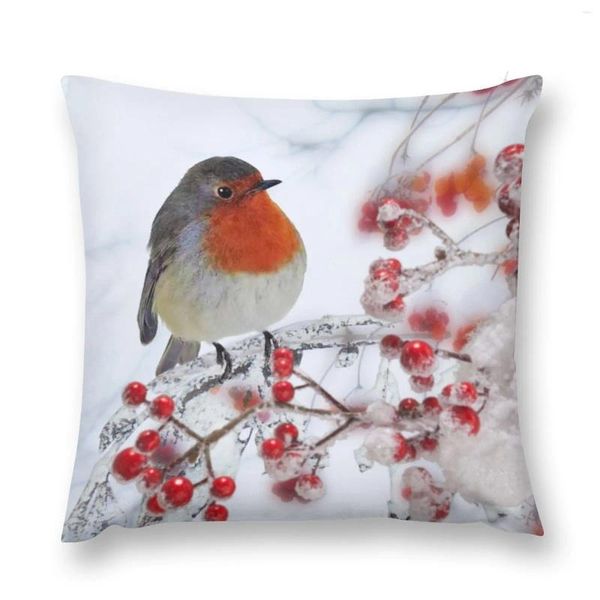 Almohada robin pecho rojo en cajas de lanzamiento de invierno decoración decorativa