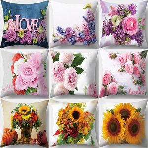 Kussen romantische bloem thema cover home bruiloft decoratie bank bed lumbale kussensloop polyester rozen afdrukkas