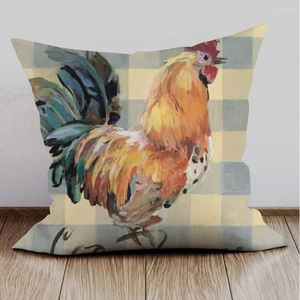 Pillow Rooster Hen Poulet Puil-Ferme Couvre un cas décoratif de style vintage rétro américain