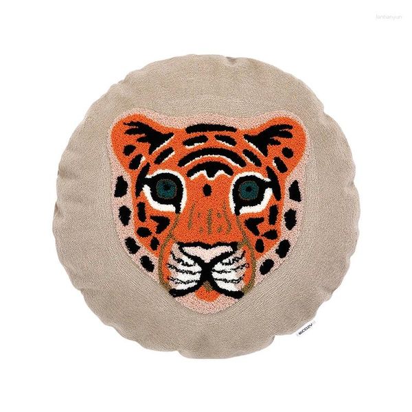 Almohada redondear la jungla leopardo tigre cubierta de bordado 3D