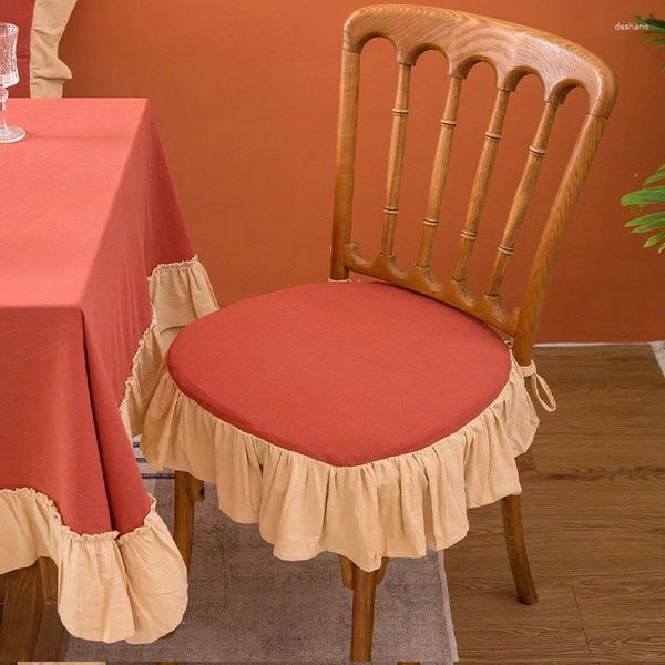 Chaise de bord à volants d'oreiller pour salle à manger amovible et lavable de décoration intérieure de fête antidérapante couvercle rouge