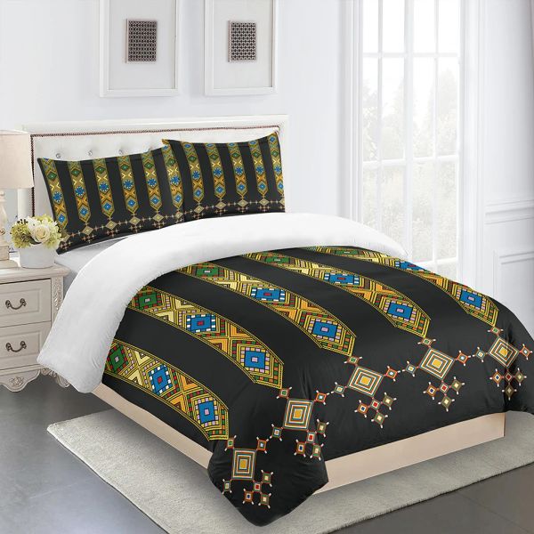 Almohada Envío gratis Saba Telet Etiopio Eritrean King Twin Sets de ropa de cama completa Conjunto de cubierta de décimo de cama doble doble y cubierta de almohada de 2 piezas