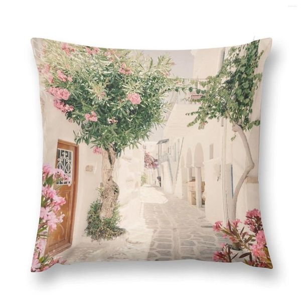 Oreiller Santorin Greece Mamma Mia Pink Oleander Cottage Wall Art Prints Throw Case de Noël DÉCOR DES INDÉRES