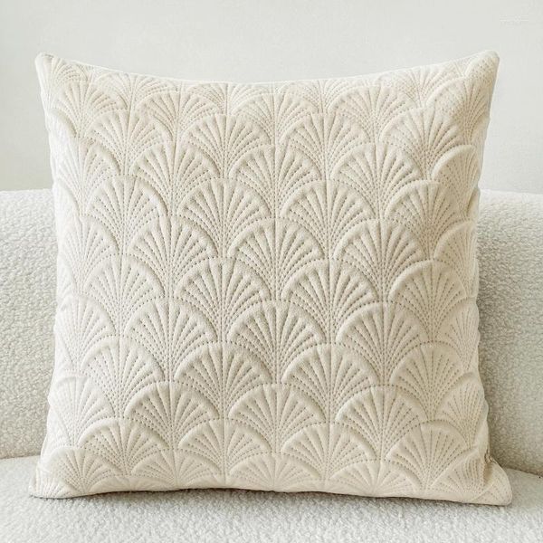 Funda de almohada con diseño de vieira, funda de terciopelo de 45x45cm, decorativa de alta calidad para decoración de sala de estar, funda de almohada para sofá, color Beige y gris