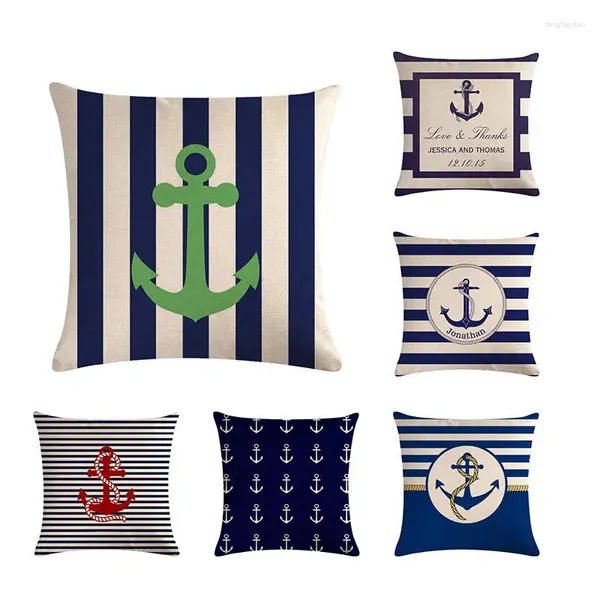 Almohada marina azul brújula estampada patrón de anclaje marine buque de botes de tiros decorativos cojines almofadas H766