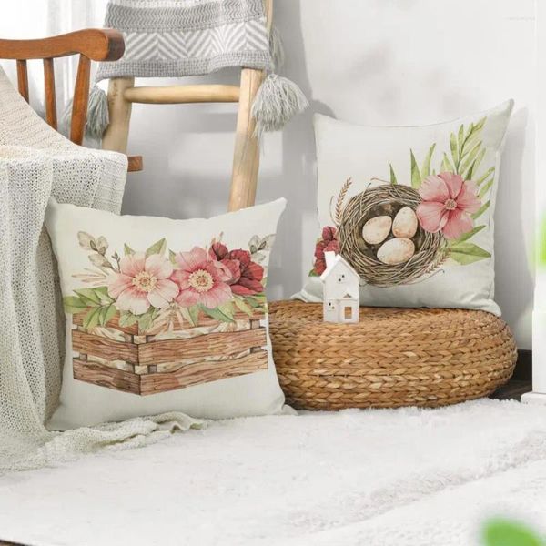 Funda de almohada de temporada, funda de bota de flores de huevo de Pascua, decoración navideña reutilizable para sofá, dormitorio, Festival cuadrado