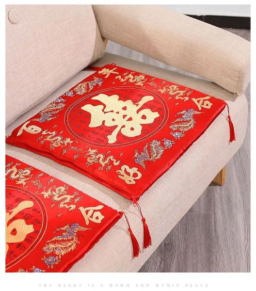 Ensemble d'oreiller de 2 décoration de mariage de mariage chinois cérémonie de thé rouge Double bonheur à genoux à genoux vietnamien à double face chasse