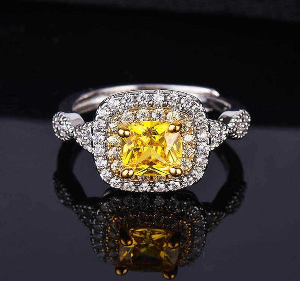 Bague de fiançailles en diamant jaune simulé en forme d'oreiller plaquée avec ouverture en diamant jaune carré en platine pt950 pour femmes039s R7247514