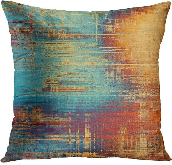 Almohada de felpa corta, funda de almohada Vintage abstracta azul y naranja, funda decorativa para decoración del hogar, cuadrada, 45x45 Cm