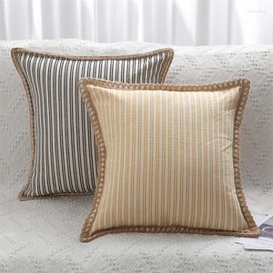 Taie d'oreiller à rayures simples, housse de taille décorative pour canapé, mode confortable, taie d'oreiller en coton et lin, esthétique