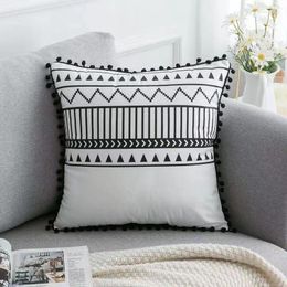 Housse de coussin carrée à rayures géométriques, Style Simple, noir et blanc, couvre-oreiller décoratif, style bohémien, pour la maison, 18x18 pouces