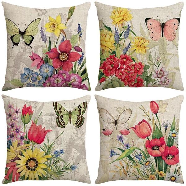 Almohada de estilo simple y funda de almohada primavera mariposa mariposa de la mariposa