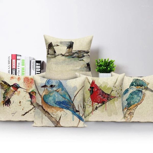 Oreiller simple face impression Polyester couverture fleur oiseau maison décorative pour chaise canapé étui carré