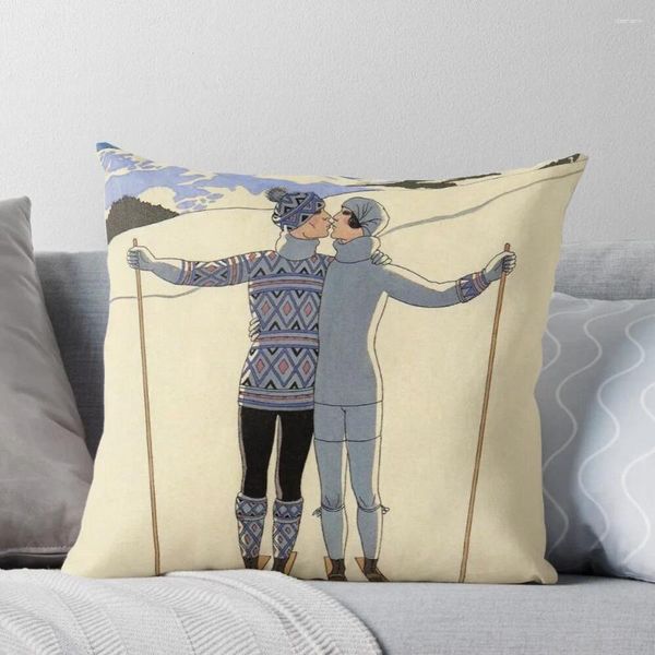 Oreiller ski embrasser Couple Vintage français Sport mode Illustration jeter oreillers de couchage taies d'oreiller pour canapé S