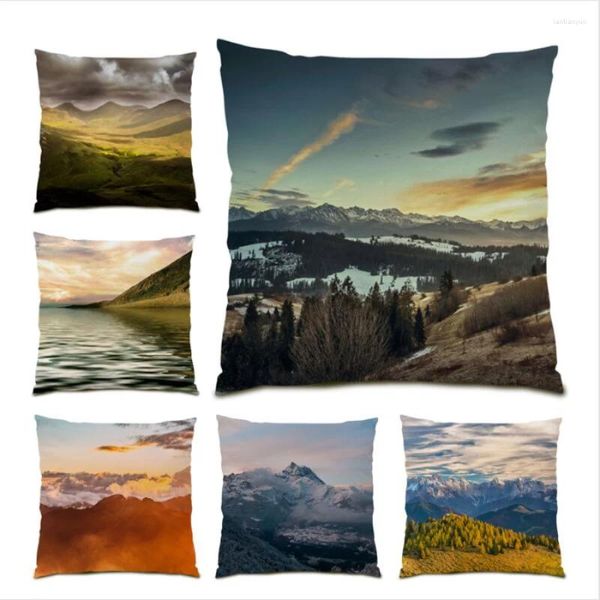 Pillow Snow Mountain Cover 45x45 SOFA VELVET Decoration Home Room Reliste Landscape Print Throw Covers E0797