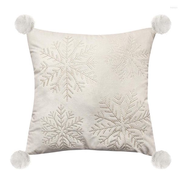 Oreiller flocon de neige broderie noël vacances blanc velours étui moderne joie chambre canapé chaise lit décoratif Cojines