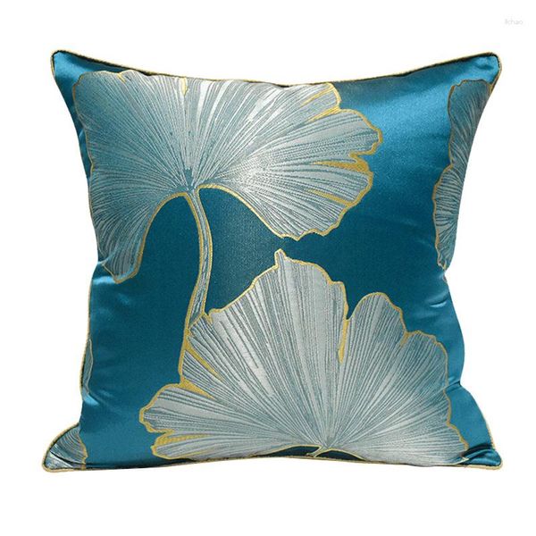 Kissen Sofa blau/lila/beige Pflanze Blatt Muster Kissenbezug Jacquard Überwurf Wohnzimmer Dekor