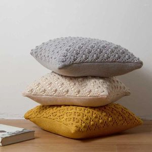 Housse d'oreiller souple 45x45cm, jaune moutarde, rose, Beige, gris, tricot, décoration de la maison, étui carré pour canapé-lit