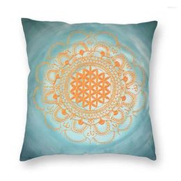 Kussen zachte bloem van het leven mandala oceaan oceaan goud op turquoise worp case home decor yoga meditatie deksel voor woonkamer