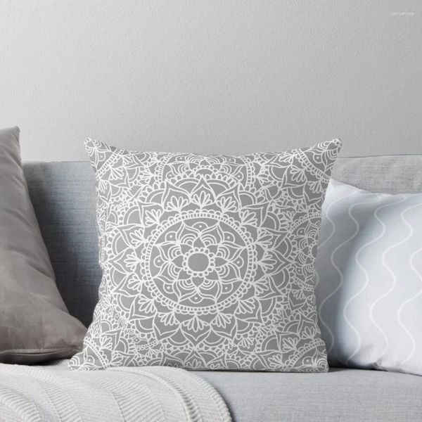 Almohada suave gris y blanco patrón de mandala tirar Navidad decorativa S para sofá de lujo Funda de almohada