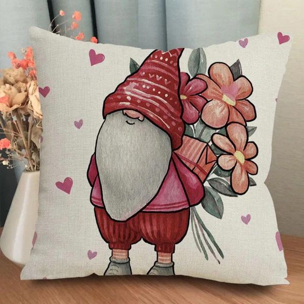 Oreiller housse en lin doux saint valentin Gnome poupée taie d'oreiller rouge blanc motif coeur canapé pour chambre voiture maison