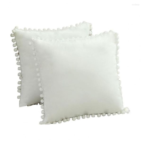 Funda de almohada de terciopelo suave con pompones Cremallera oculta acogedora Funda de decoración bohemia moderna Sofá crema