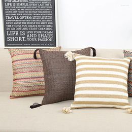 Almohada de estilo español imitación tejido de paja 45x45 cubierta con estampas de almohada de rayas decoración del hogar