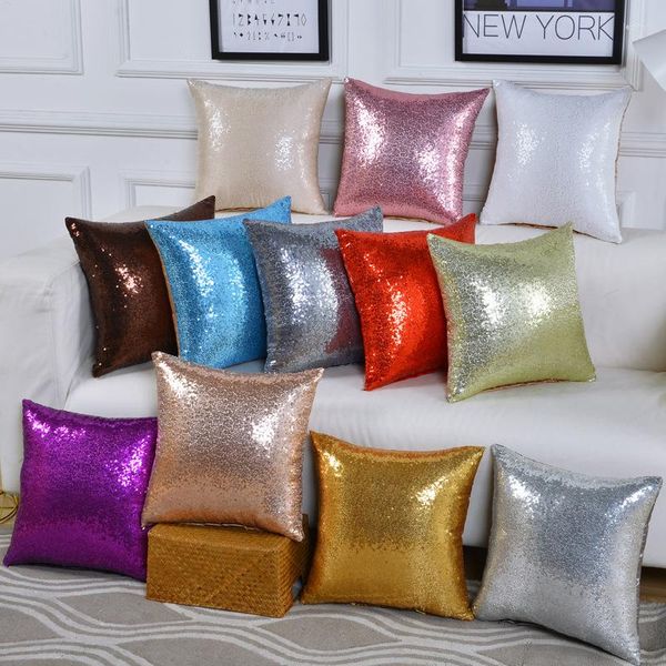 Taie d'oreiller à sequins rouges étincelants Housse de canapé de luxe décorative 45x45cm Fermeture à glissière dorée et argentée