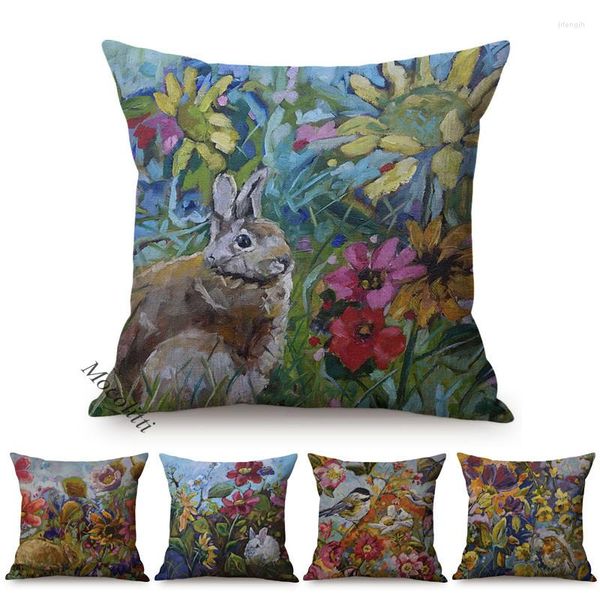 Oreiller printemps fleurs Style étui oiseau multicolore Vintage peinture à l'huile Art décoration dos jardin canapé chaise couverture