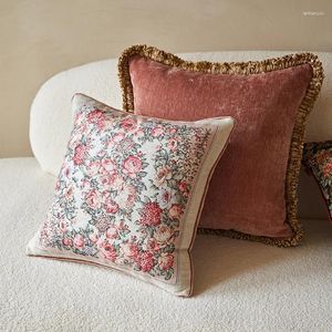 Pillow Square American Vintage Style Rose Rose rose molle floral de taie d'oreiller décoration artiste avec chaise de canapé de luxe cousin