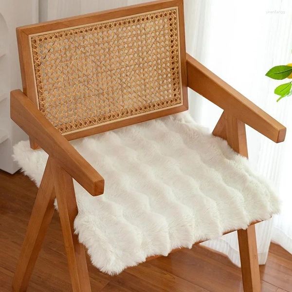 Oreiller carré fausse fourrure chaise de bureau hiver amovible antidérapant plancher en peluche S épais coton dur rempli les oreillers d'animaux de compagnie