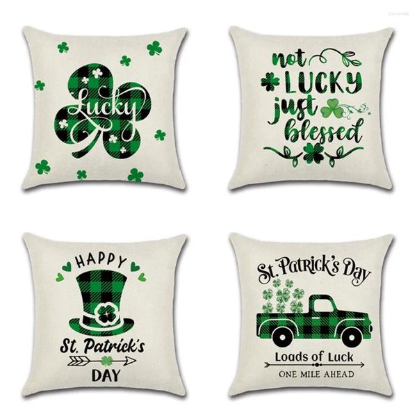 Pillow St. Patrick's Day Throw Couvre Green Paid Clover Chapeau camion pêche Péche Matériau à la mode décor à la mode
